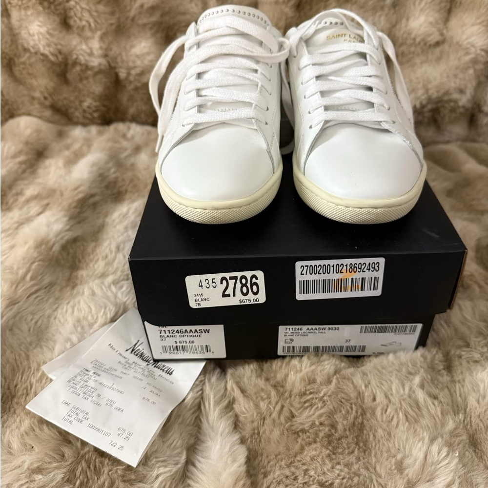Saint Laurent Court Classic SL/06 Studded Leather Sneakers – White – Size 37